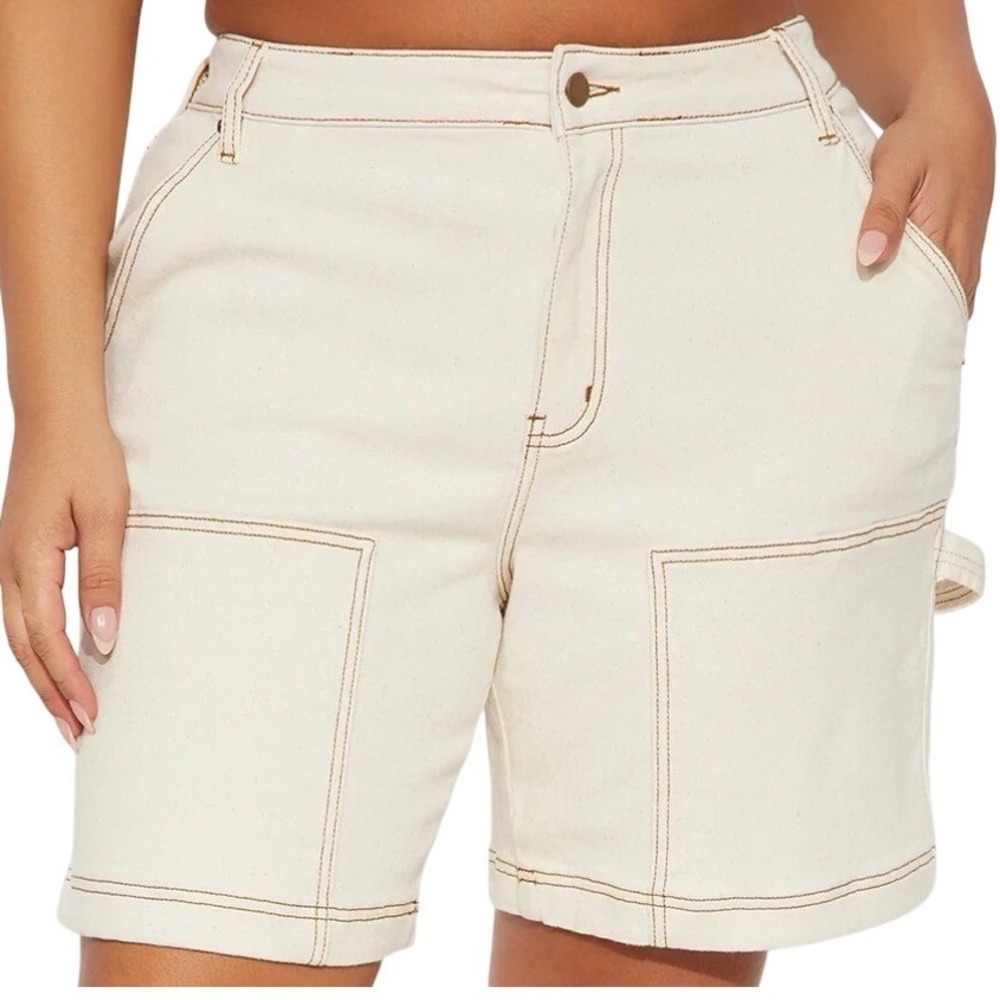 Bottoms Cream Carpenter Utility Shorts Contrast Stitch Size 13 NWT Fashion Nova - Picture 2 of 7